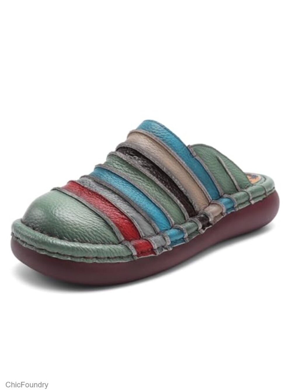 Women's Leather Slip On Mule Loafers Casual Walking Flats Non-Slip Rubber Sole